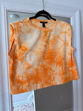 Forever 21 Orange Tie-Dye Cropped Muscle Tee